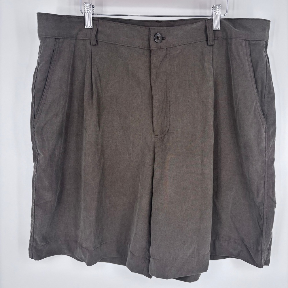 Vintage Jams World Pleated Shorts Mens 40 Olive Green Rayon Made in USA‎